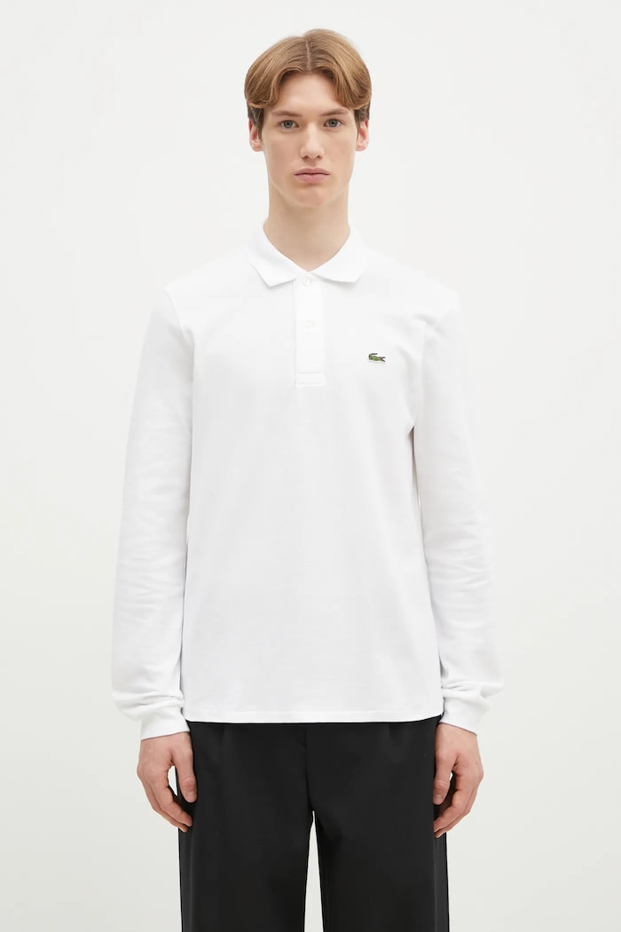 Lacoste longsleeve bărbătesc din bumbac uni alb L1312.001