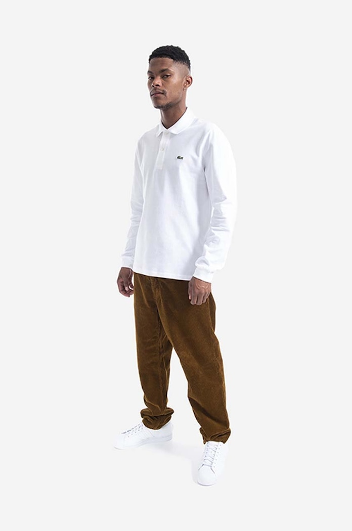 Lacoste tričko s dlouhým rukávem pánské bavlněné L1312.001 bílá SS26