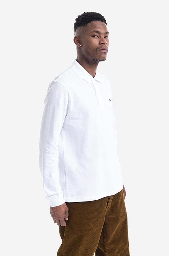 Lacoste tričko s dlouhým rukávem pánské bavlněné L1312.001 bílá
