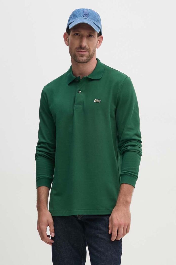 Pamučna majica dugih rukava Lacoste bez uzorka zelena L1312.032