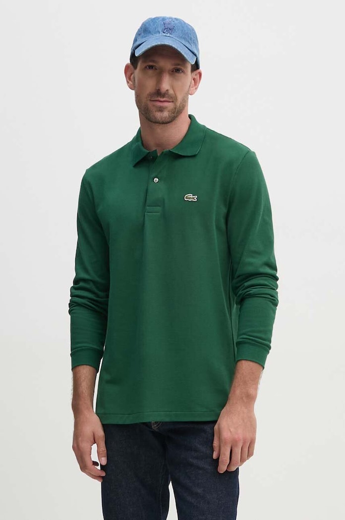 Pamučna majica dugih rukava Lacoste bez uzorka zelena L1312.032
