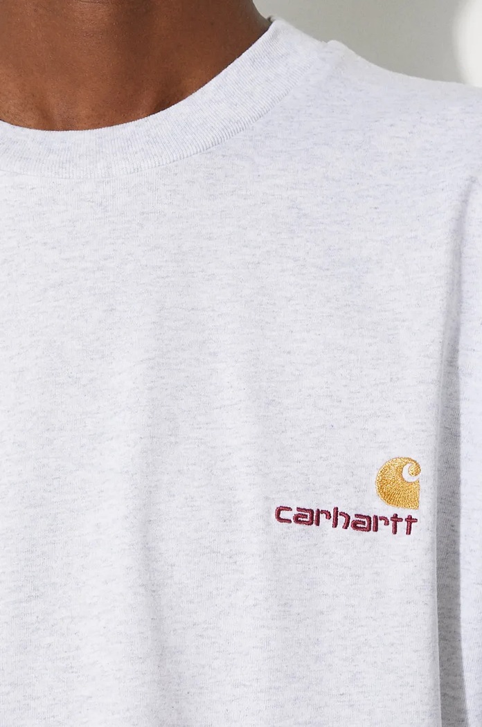 Bavlněné tričko s dlouhým rukávem Carhartt WIP Longsleeve American Script T-Shirt šedá I029955.482XX