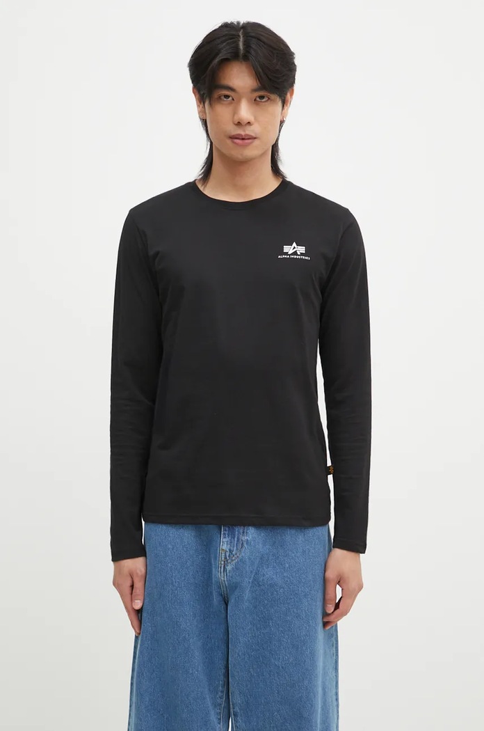 Bavlněné tričko s dlouhým rukávem Alpha Industries Basic LS Small Logo regular černá 198517.03