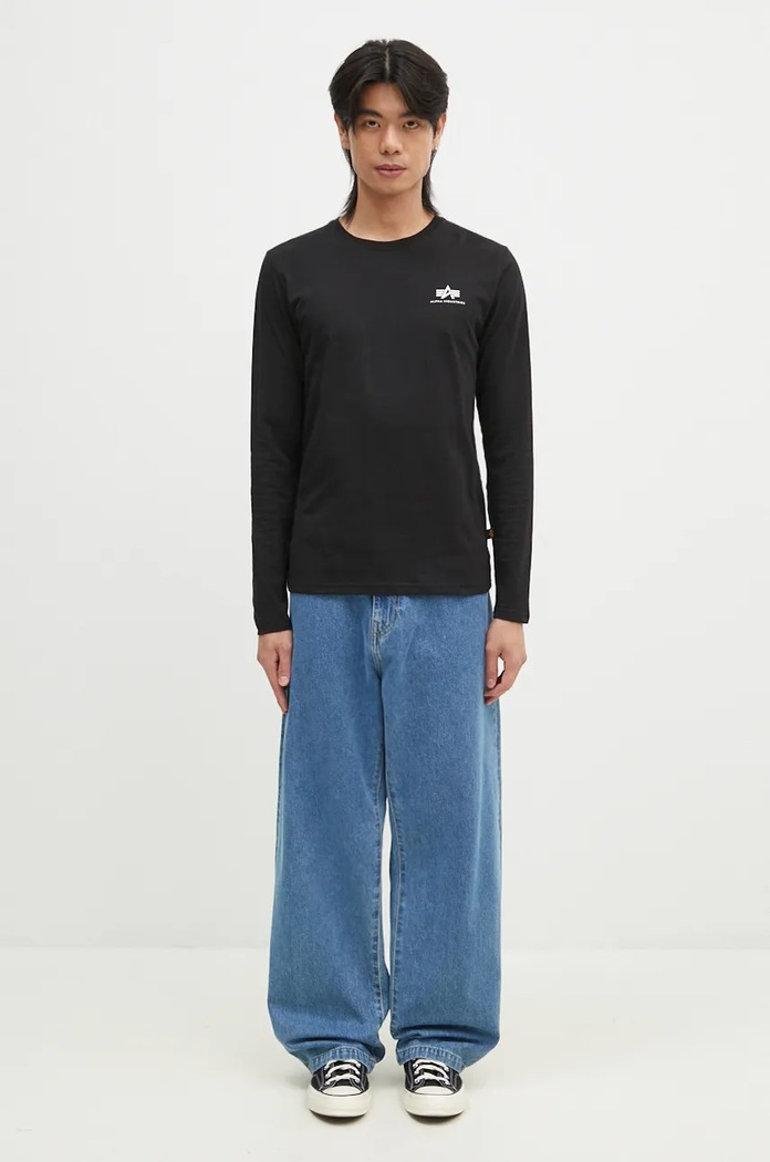 Bavlněné tričko s dlouhým rukávem Alpha Industries Basic LS Small Logo 198517.03 černá