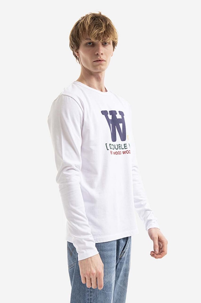 Bavlněné tričko s dlouhým rukávem Wood Wood Mel 10285402.2323 bílá