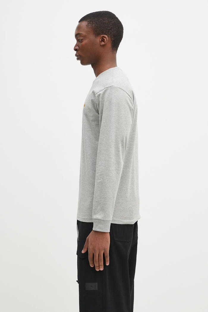Bavlněné tričko s dlouhým rukávem Carhartt WIP Chase I026392.GREY.HEATH šedá SS26