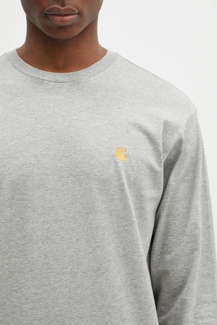 Bavlněné tričko s dlouhým rukávem Carhartt WIP Chase šedá I026392.GREY.HEATH