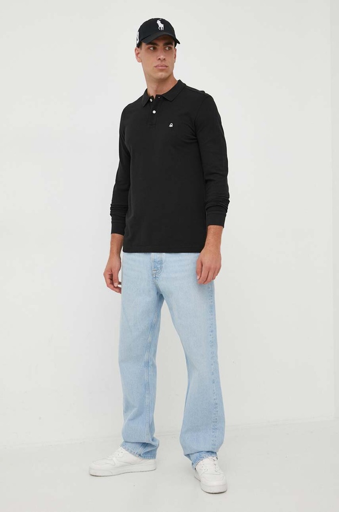 Bavlněné tričko s dlouhým rukávem United Colors of Benetton 3089J3204.100.. černá AA00