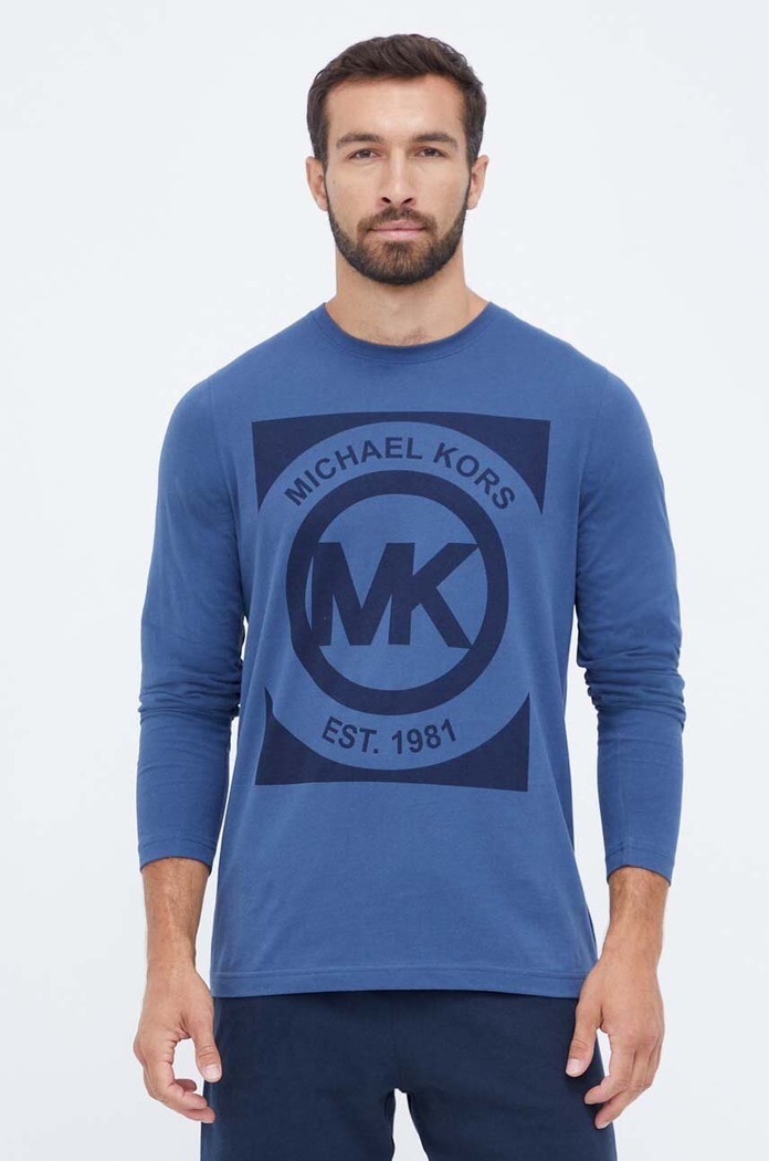 Bombažna majica z dolgimi rokavi Michael Kors Potisk modra 6F35K11011