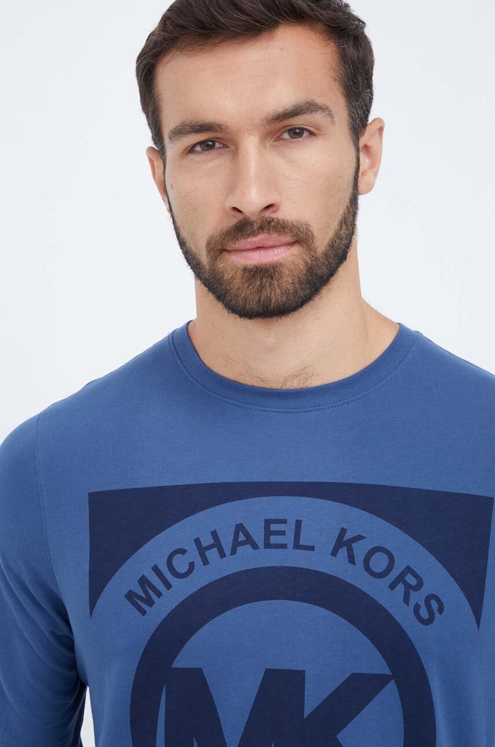 Bombažna majica z dolgimi rokavi Michael Kors modra 6F35K11011