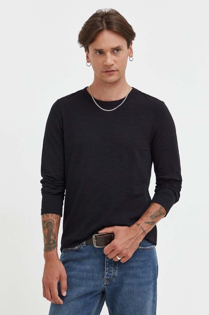 Samsoe Samsoe longsleeve din bumbac uni negru M00013400