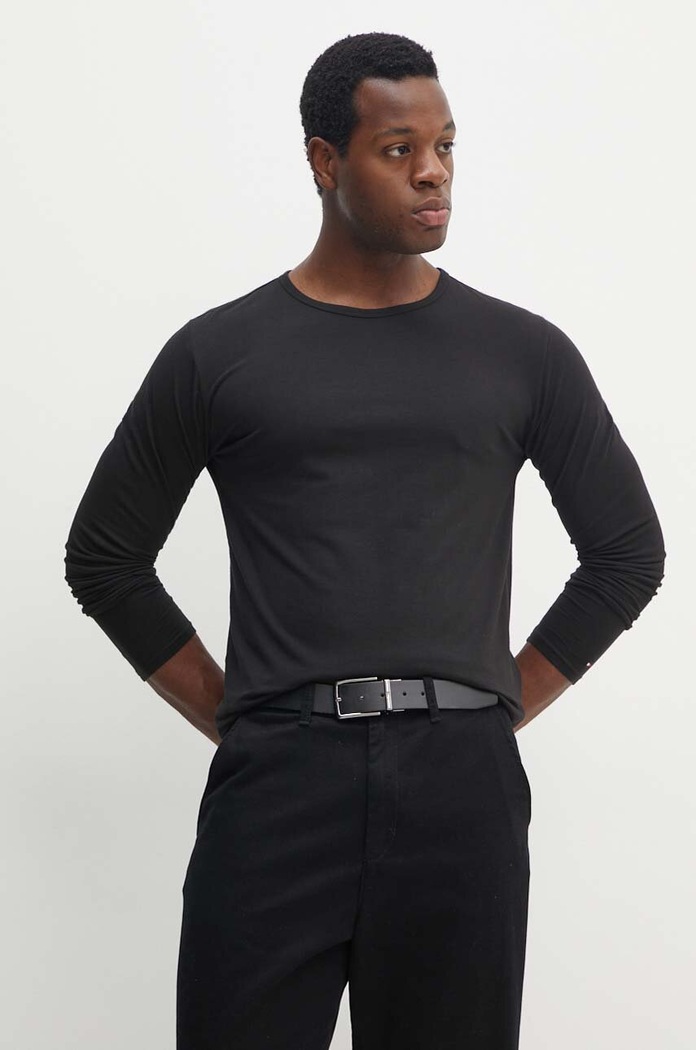 Tričko s dlhým rukávom Tommy Hilfiger 3-pak slim čierna UM0UM03022