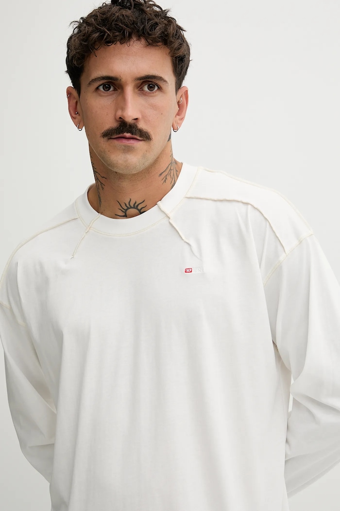 Diesel longsleeve bawełniany T-CRAHOR-BOXT-LS-T1 biały A19464.0NIAX