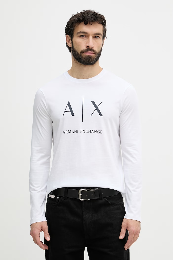 Armani Exchange Majica z dolgimi rokavi moška bombažna bela XM002684.AF10356.NOS