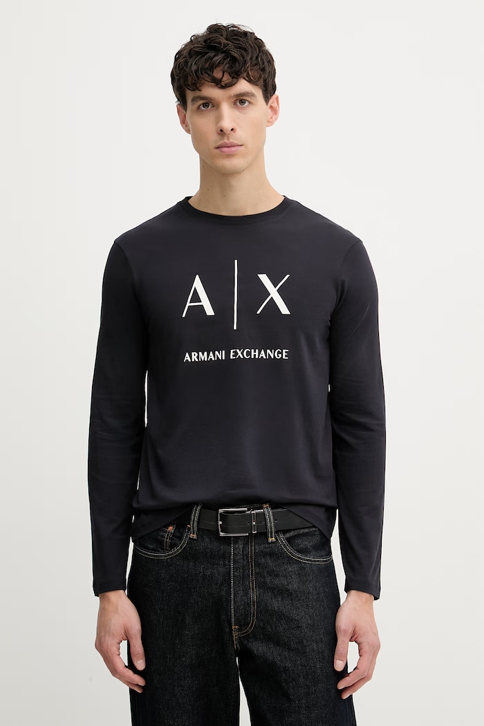 Armani Exchange Majica dugih rukava za muškarce od pamuka mornarsko plava XM002684.AF10356.NOS