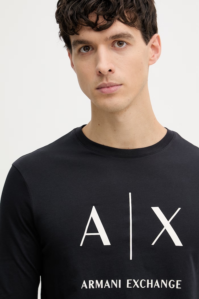 Odjeća Armani Exchange Majica dugih rukava za muškarce od pamuka XM002684.AF10356.NOS mornarsko plava