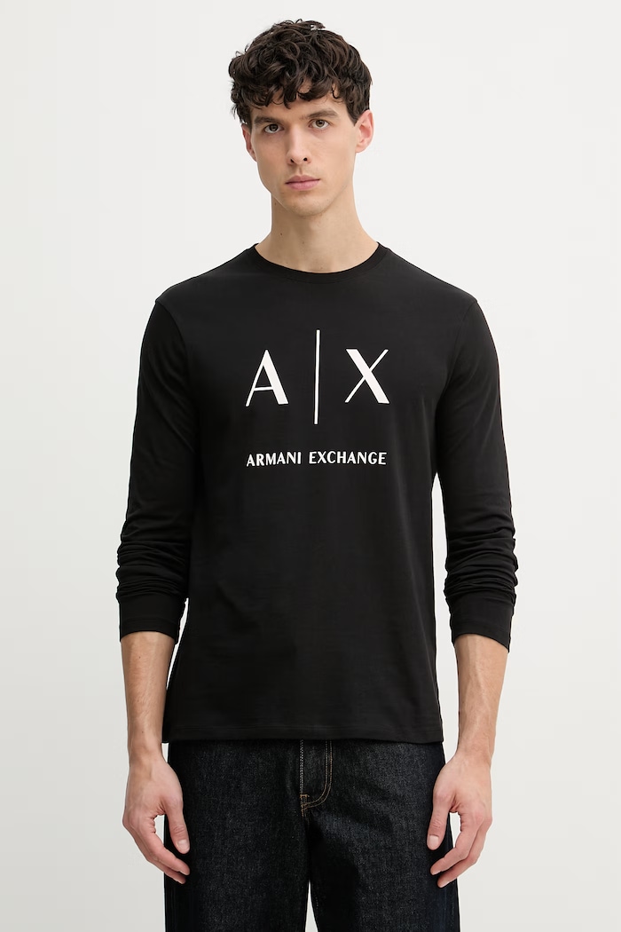 Armani Exchange majica z dolgimi rokavi moška bombažna črna XM002684.AF10356.NOS