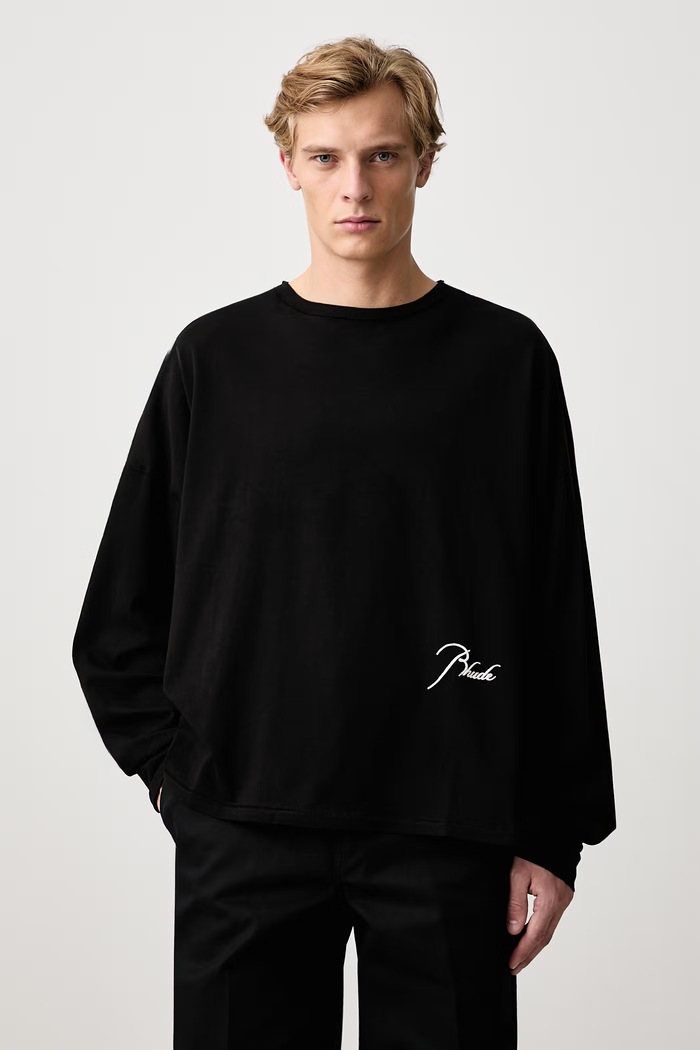 Odzież RHUDE Classique Reverse longsleeve męski bawełniany RHFW26TT20012 czarny