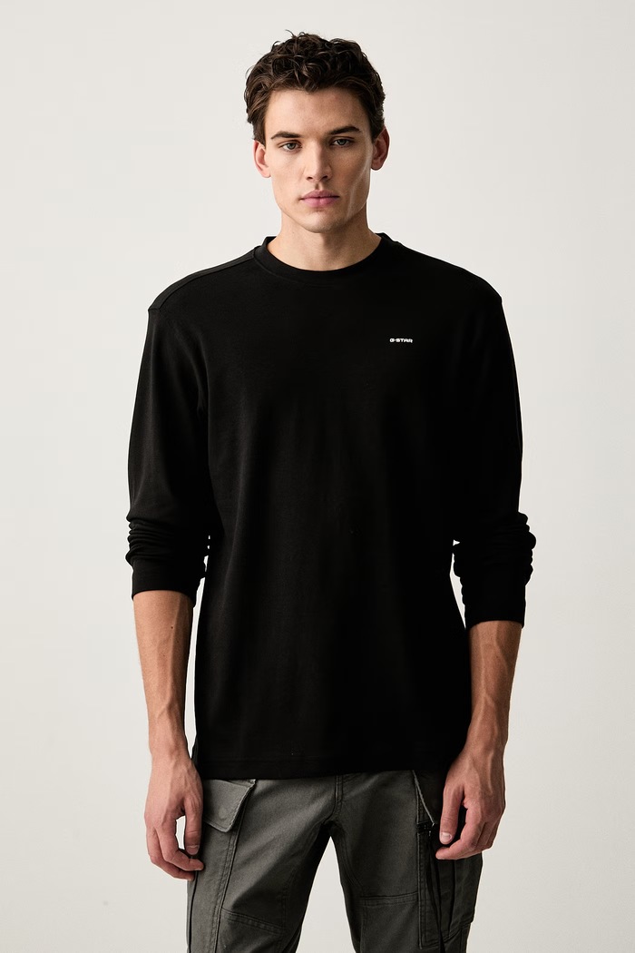 G-Star longsleeve męski bawełniany True regular r t czarny D30082.D976.990
