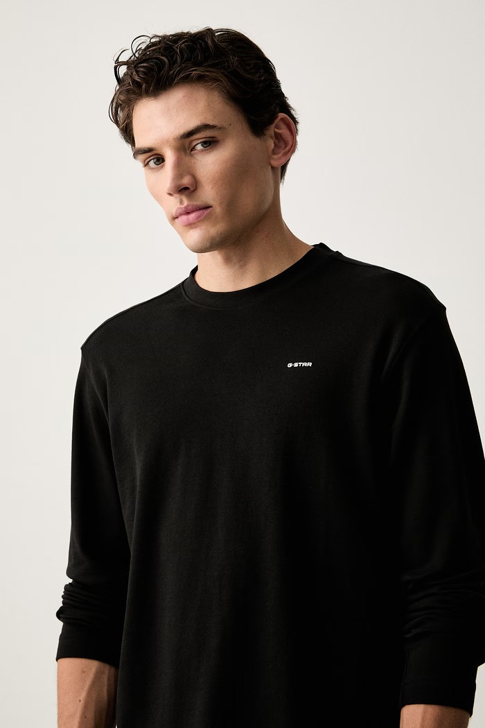 G-Star longsleeve męski bawełniany True regular r t czarny D30082.D976.990