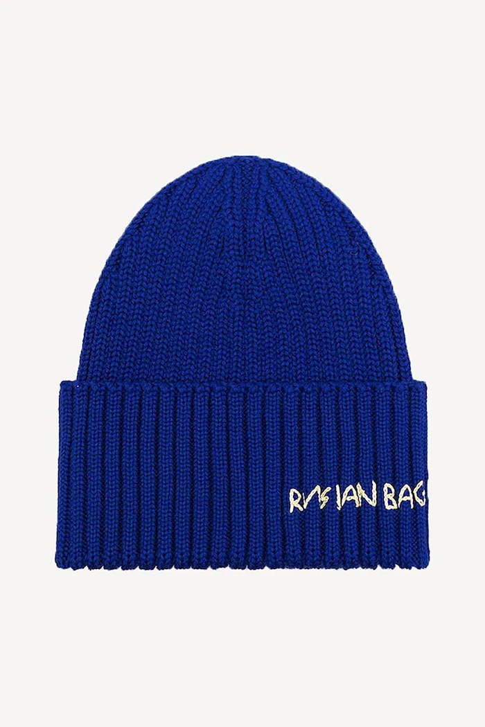 Čiapka s prímesou vlny Ruslan Baginskiy Ruslan Baginskiy Hand-embroidered Beanie stredne hrubá modrá BN077/088.W