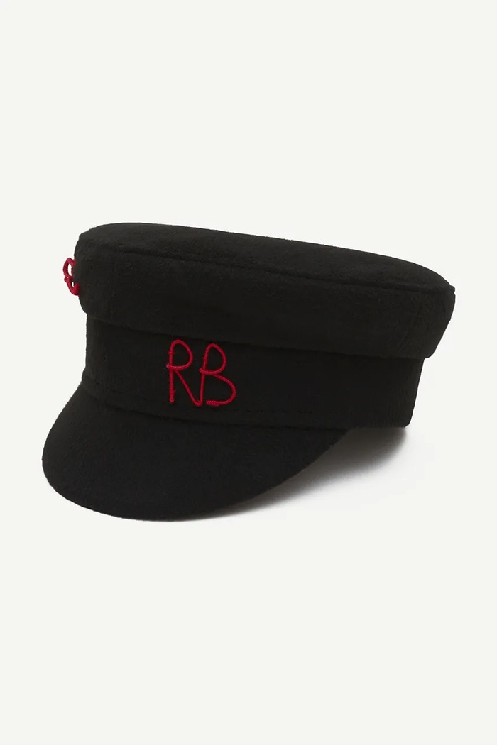 RUSLAN BAGINSKIY Kaszkiet damski wełniany Ruslan Baginskiy Safety-pin Baker Boy Cap KPC033.W.WPNS.WRB. czarny AA00