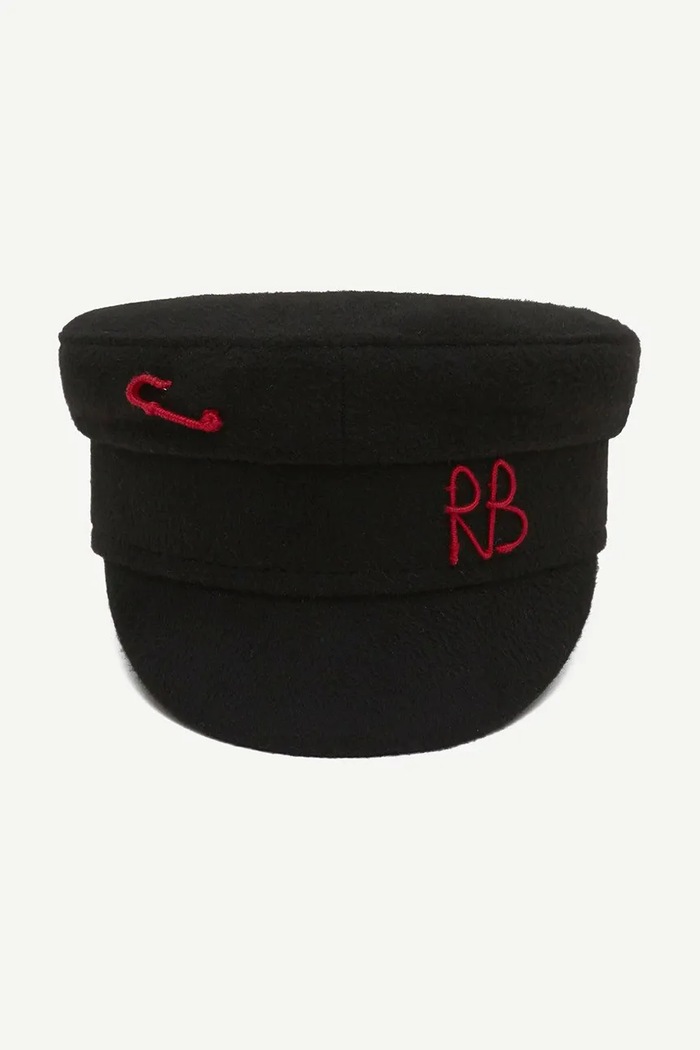 Akcesoria RUSLAN BAGINSKIY Kaszkiet damski wełniany Ruslan Baginskiy Safety-pin Baker Boy Cap KPC033.W.WPNS.WRB. czarny