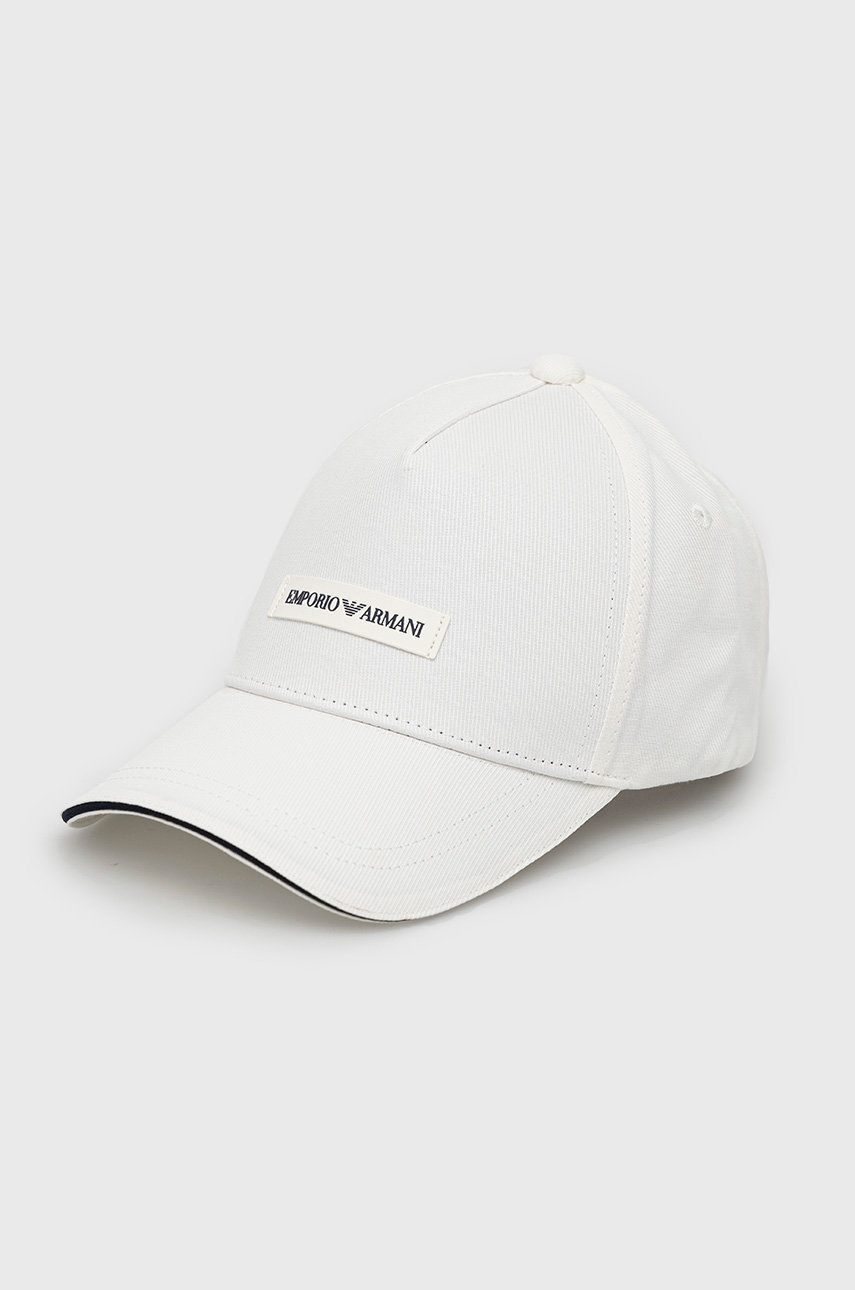 Emporio Armani czapka z daszkiem bawełniana aplikacja biały 627921.CC991