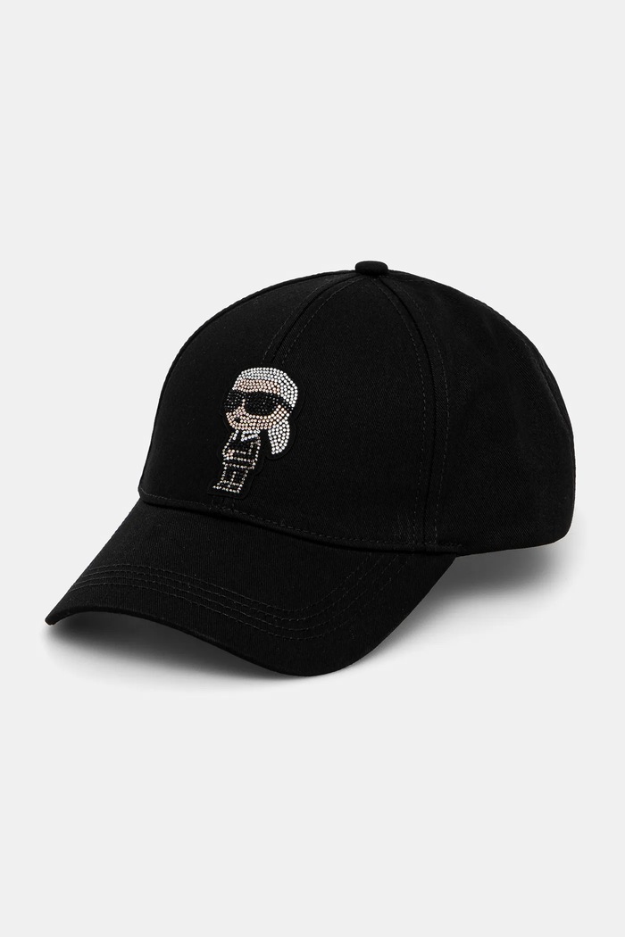 Karl Lagerfeld czapka z daszkiem bawełniana IKON RHINESTONES aplikacja czarny A2W33062