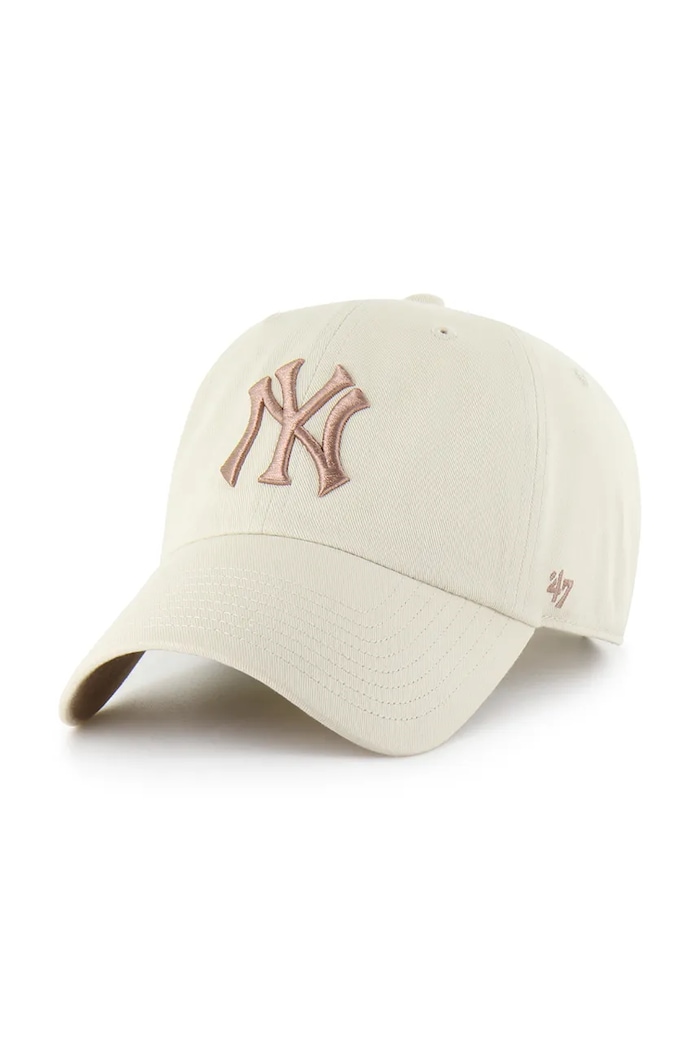 47 brand czapka z daszkiem bawełniana MLB New York Yankees aplikacja beżowy B.BLPRK17GWS.K0