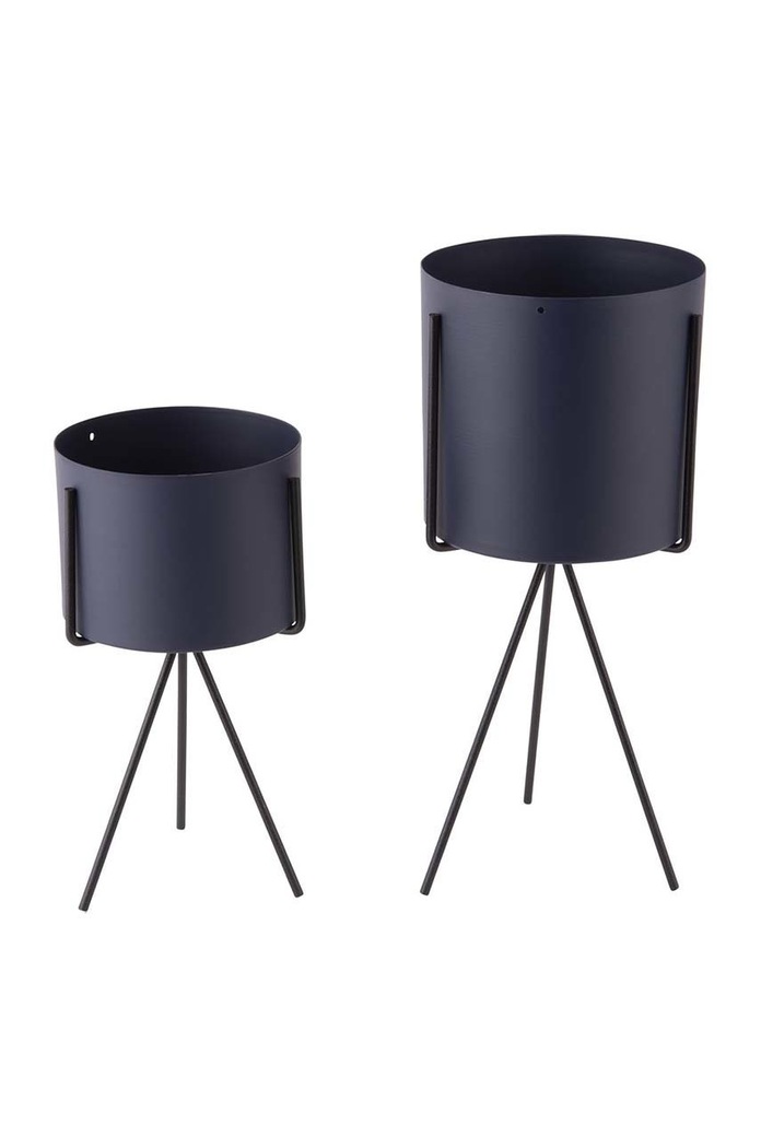Present Time Zestaw doniczek ze stelażem (2-pack) PT3426DB niebieski AA00