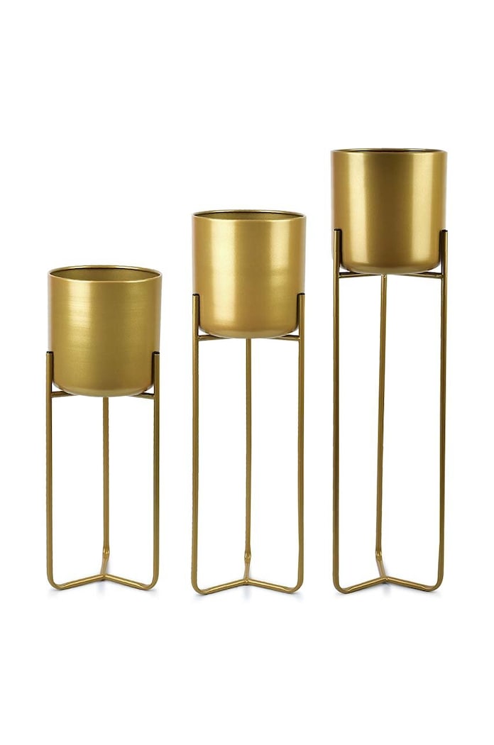 Affek Design zestaw doniczek ze stelażem Swen Gold 19 x 77 / 19 x 66 / 19 x 55 cm 3-pack żółty HTOP7747