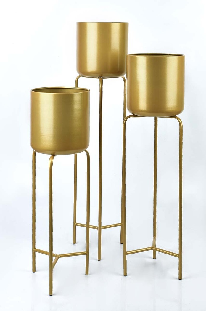 Affek Design zestaw doniczek ze stelażem Swen Gold 19 x 77 / 19 x 66 / 19 x 55 cm 3-pack HTOP7747 żółty AA00
