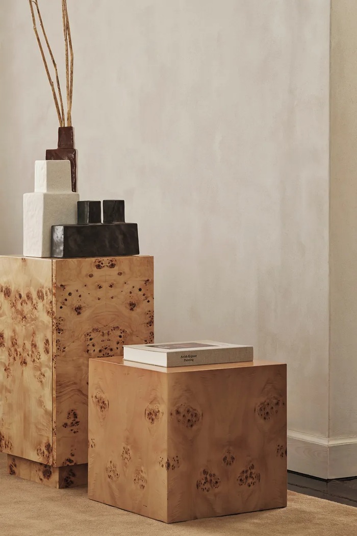 Stolík ferm LIVING Burl Cube Side Table béžová 1104270162