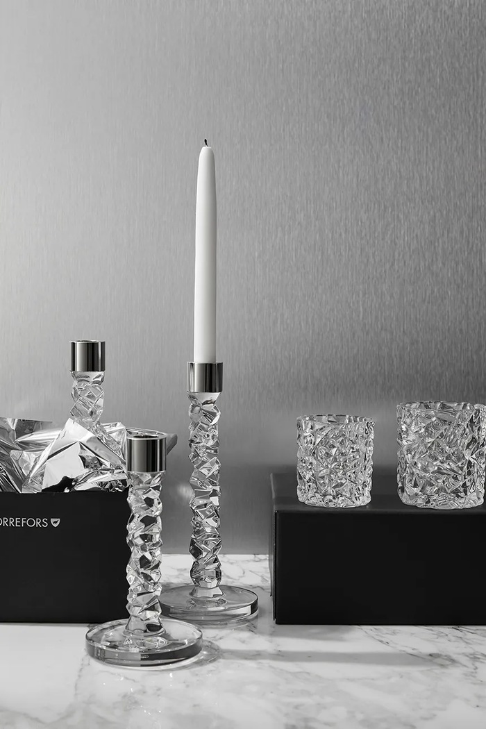 Декоративен свещник Orrefors Carat 24,2 cm (2 броя) 6590162 сив AA00