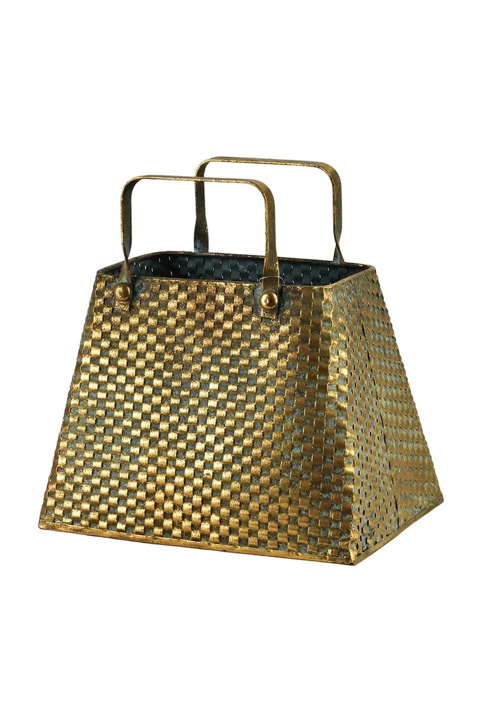 Inne Vază decorativă din metal învechit 24 x 17,5 x 25 cm galben HIWE8325