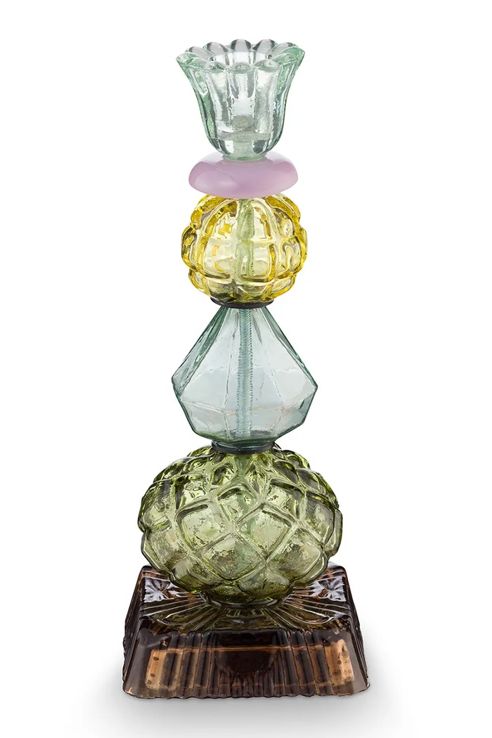 Pip Studio Svečnik dekorativen iz barvanega stekla 9,5 x 9,5 x 23,5 cm pisana 51092157