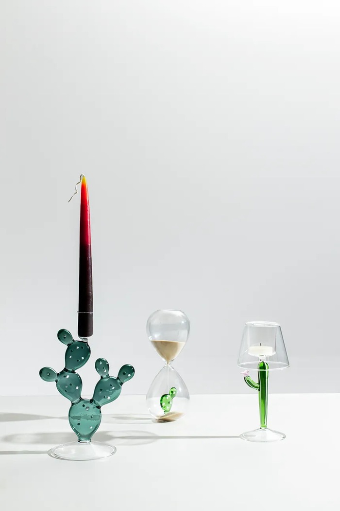 Ichendorf Milano Portacandele decorativa in vetro colorato Desert Plants 9352252 verde AA00