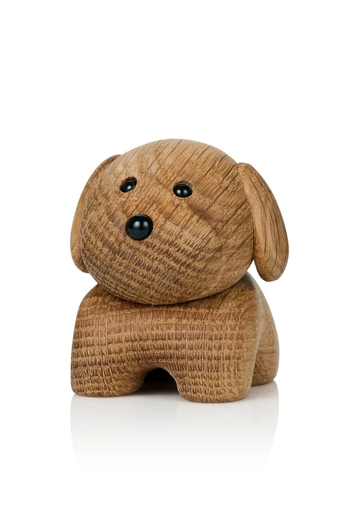 Lucie Kaas figurka dekoracyjna z drewna dębowego Dog Vuffer 7 cm brązowy NU03