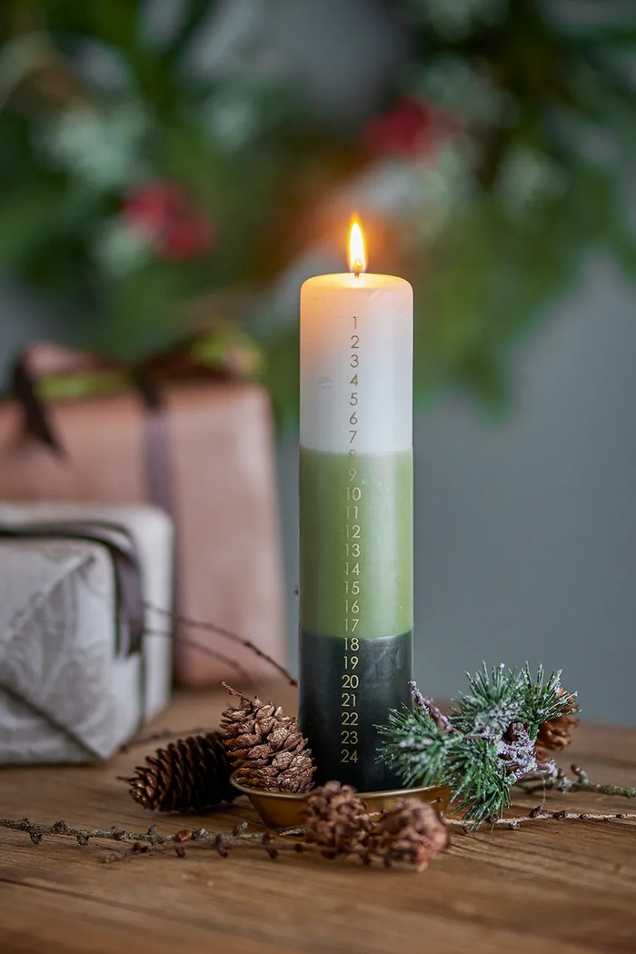 Lifestyle Bloomingville Lumânare de advent Dip Dye Candle 5 x 25 cm 82068415 verde