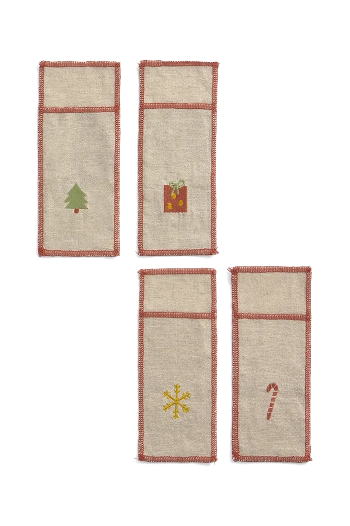 Calma House set de huse pentru tacâmuri din in de crăciun Joy 21 x 8 cm 4-pack multicolor JOY.21.MUL
