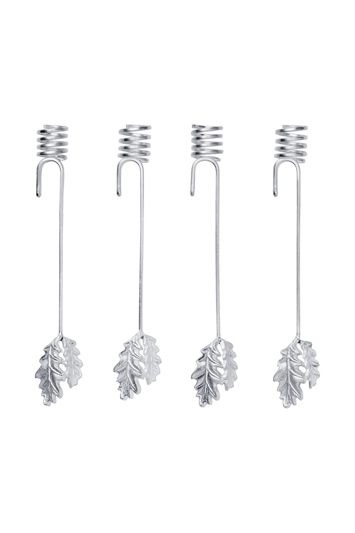 Ferm Living Zestaw świeczników choinkowych mosiężnych 4-pack Oak Leaf srebrny 1104273660