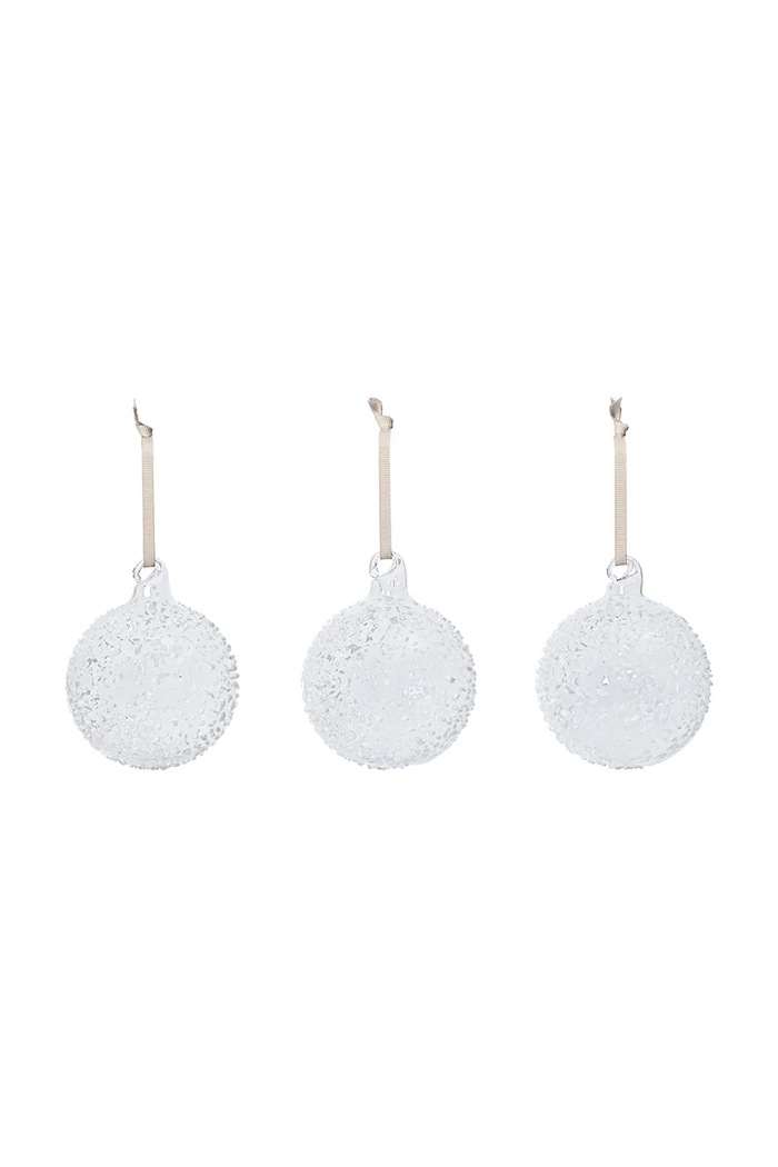 Ferm Living Set kuglica za bor od stakla 3-pack Flurry M bijela 1104274008