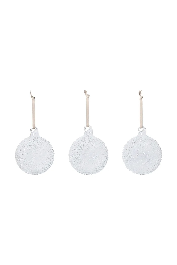 Ferm Living Set kuglica za bor od stakla 3-pack Flurry M bijela 1104274008
