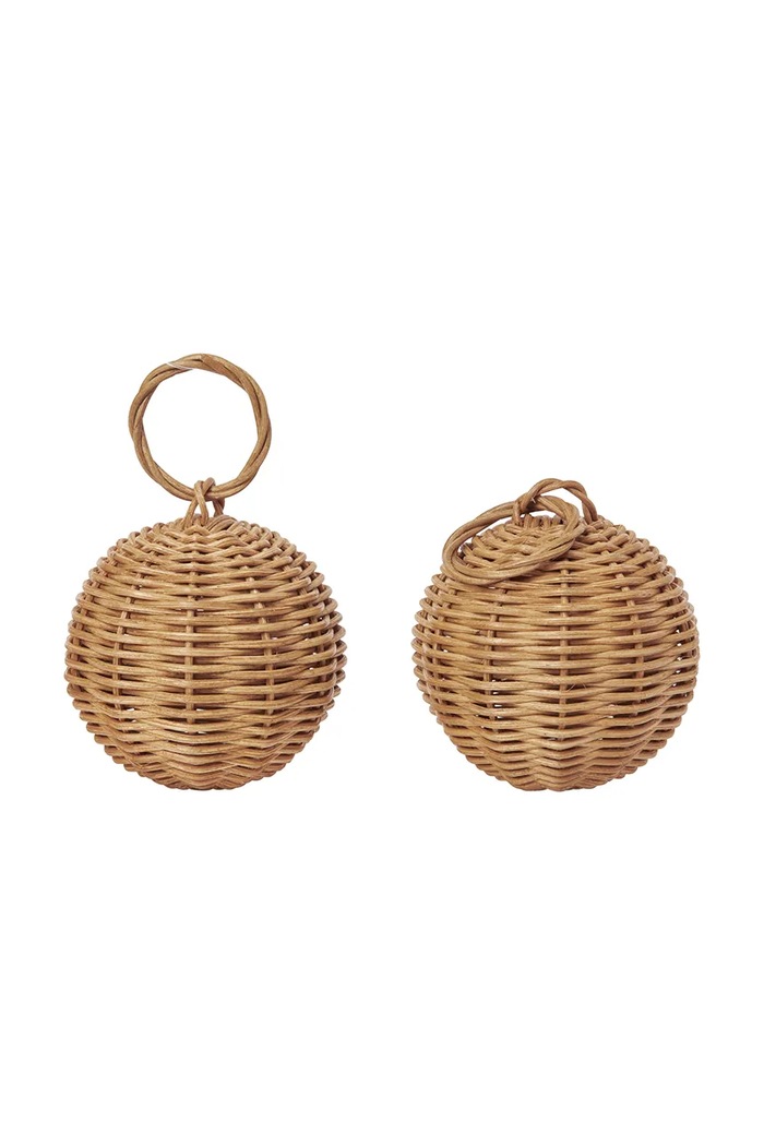 Ferm Living Zestaw bombek choinkowych z rattanu 2-pack beżowy 1104271816