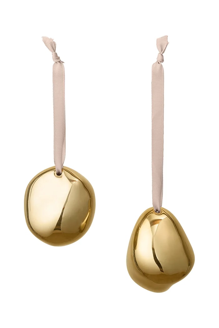 Ferm Living Zestaw zawieszek choinkowych z porcelany 2-pack Bellure złoty 1104273991