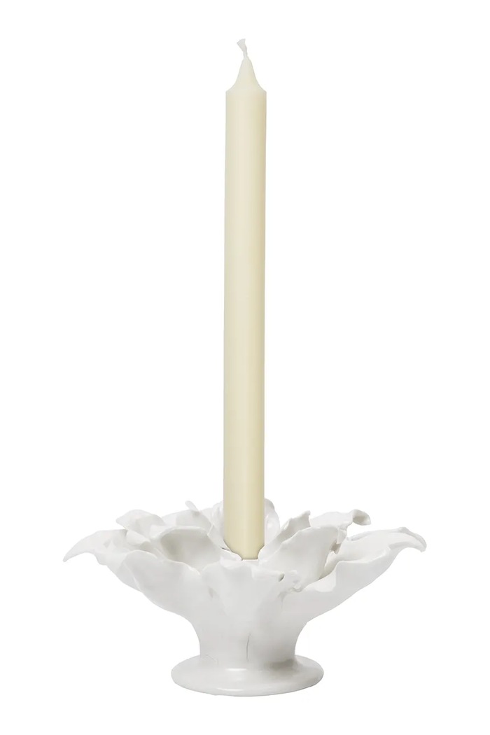 Ferm Living Świecznik świąteczny z ceramiki szkliwionej Holly Leaf 1104274440 biały AA00
