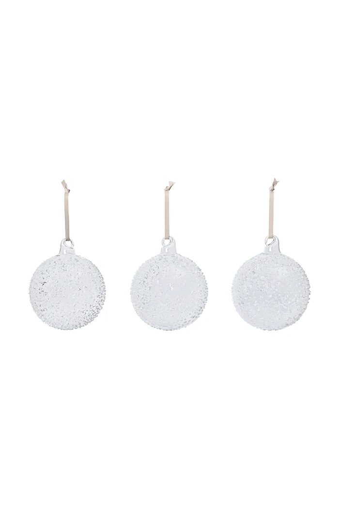 Ferm Living Zestaw bombek choinkowych ze szkła dmuchanego 3-pack Flurry L biały 1104274010