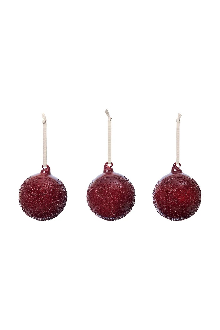 Ferm Living Zestaw bombek choinkowych ze szkła dmuchanego 3-pack bordowy 1104274009