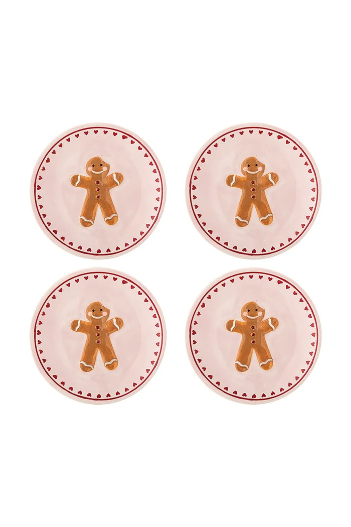 Bloomingville Zestaw talerzyków świątecznych z kamionki 4-pack Binna 16 cm różowy 82063278